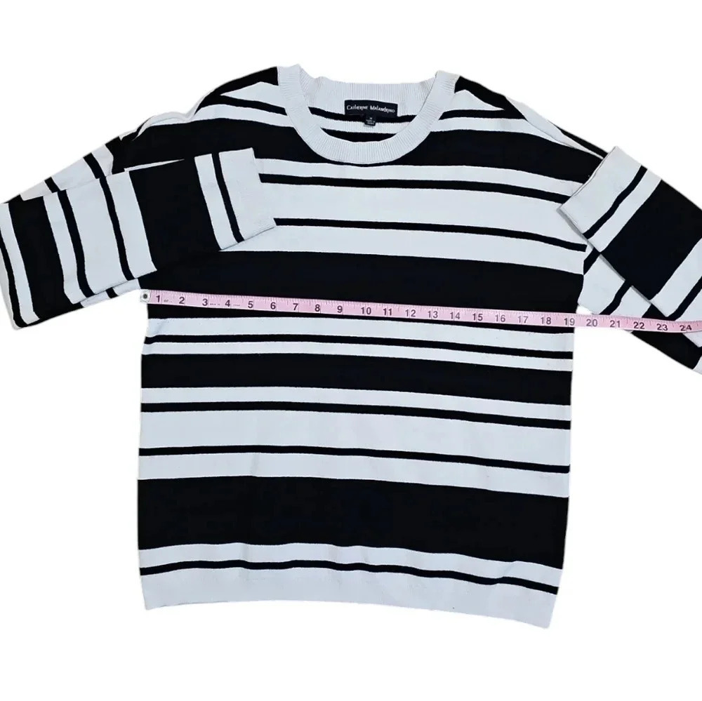 Catherine Malandrino Womens M Striped Rayon Sweater Investment Quiet Luxury - Picture 6 of 7